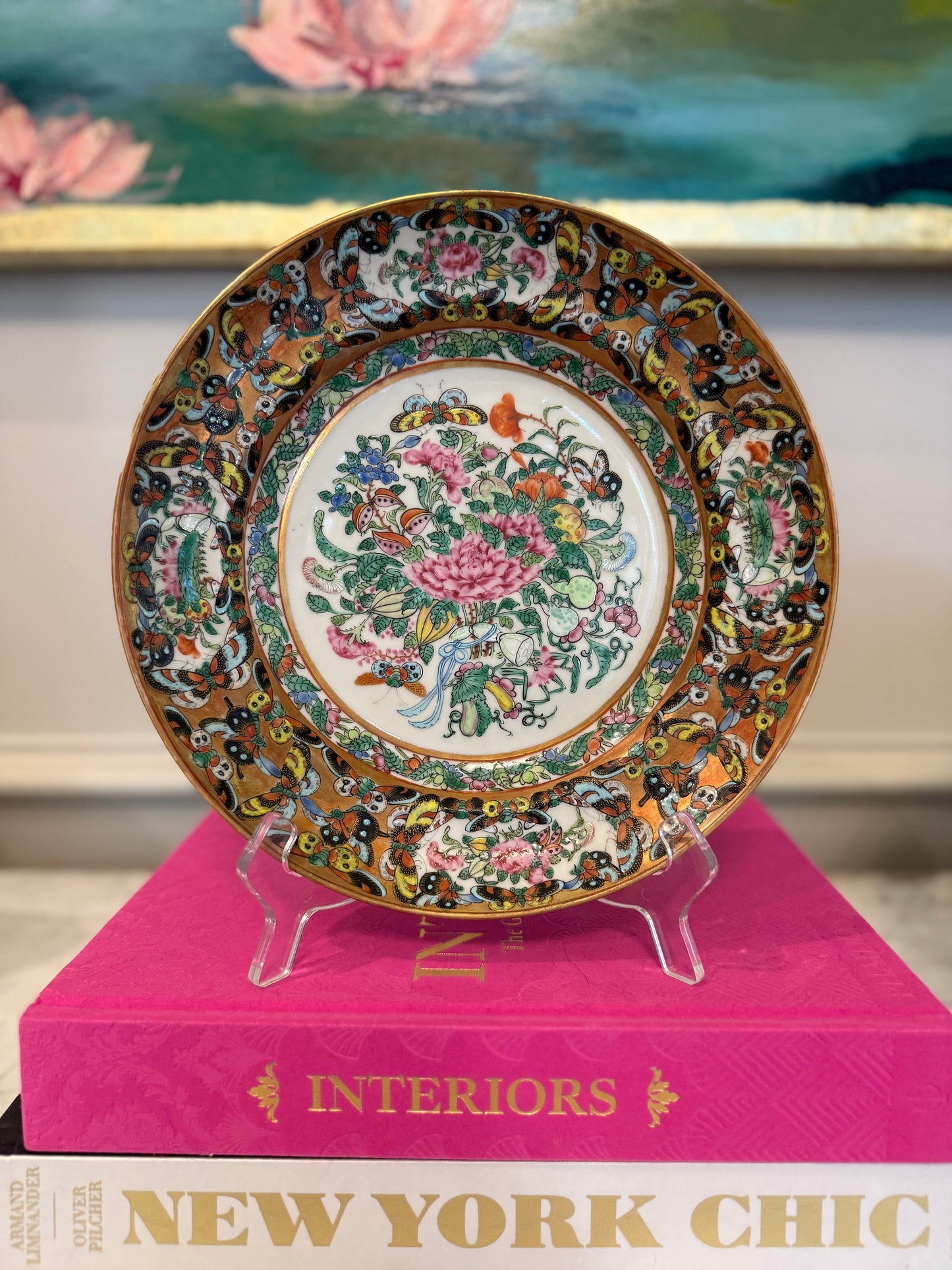 XL Rose Medallion Antique Thousand Butterfly Plate- 2 available