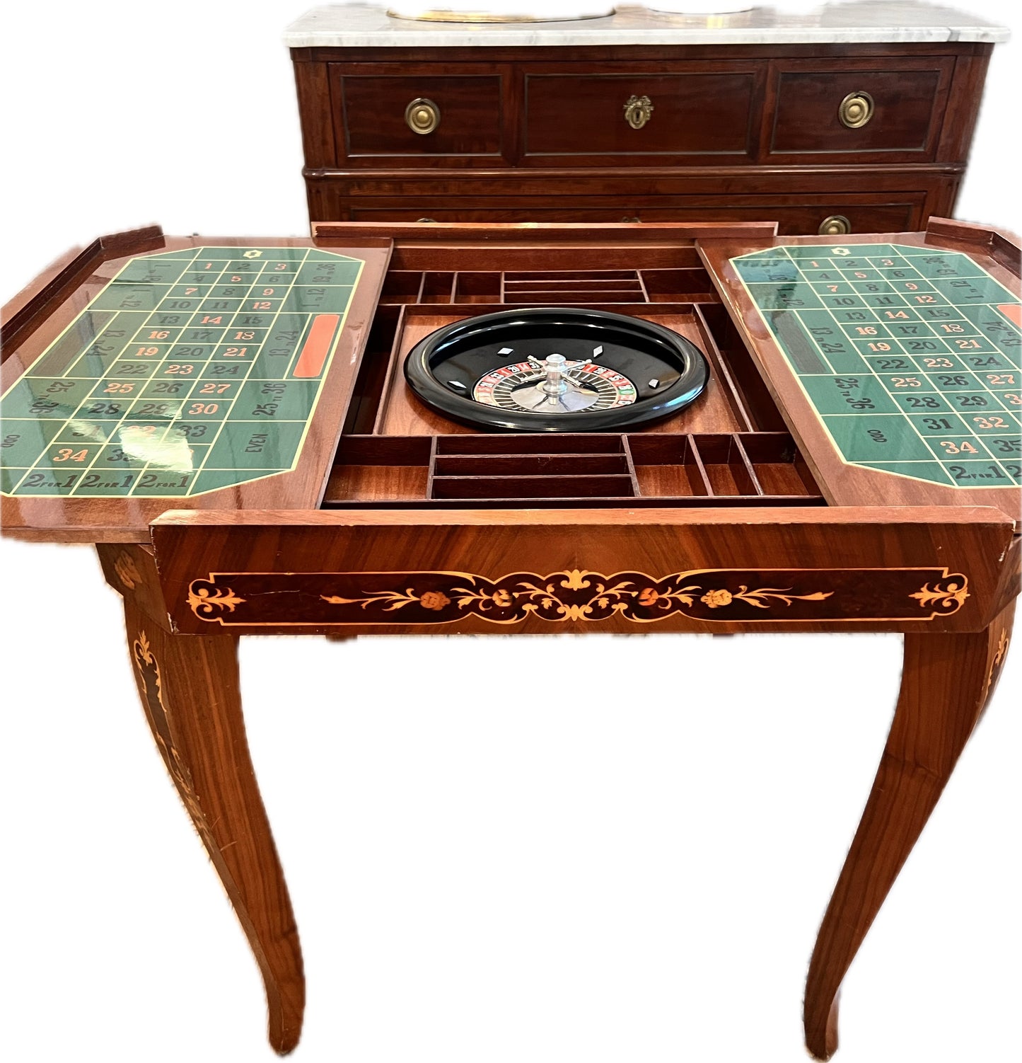 GAME TABLE with Flip Top, Backgammon & Roulette Wheel Table