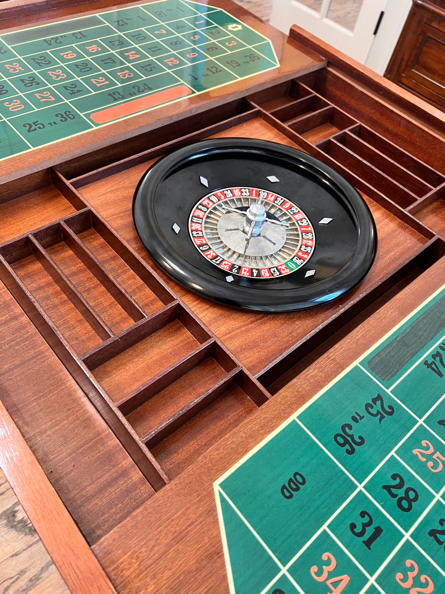 GAME TABLE with Flip Top, Backgammon & Roulette Wheel Table