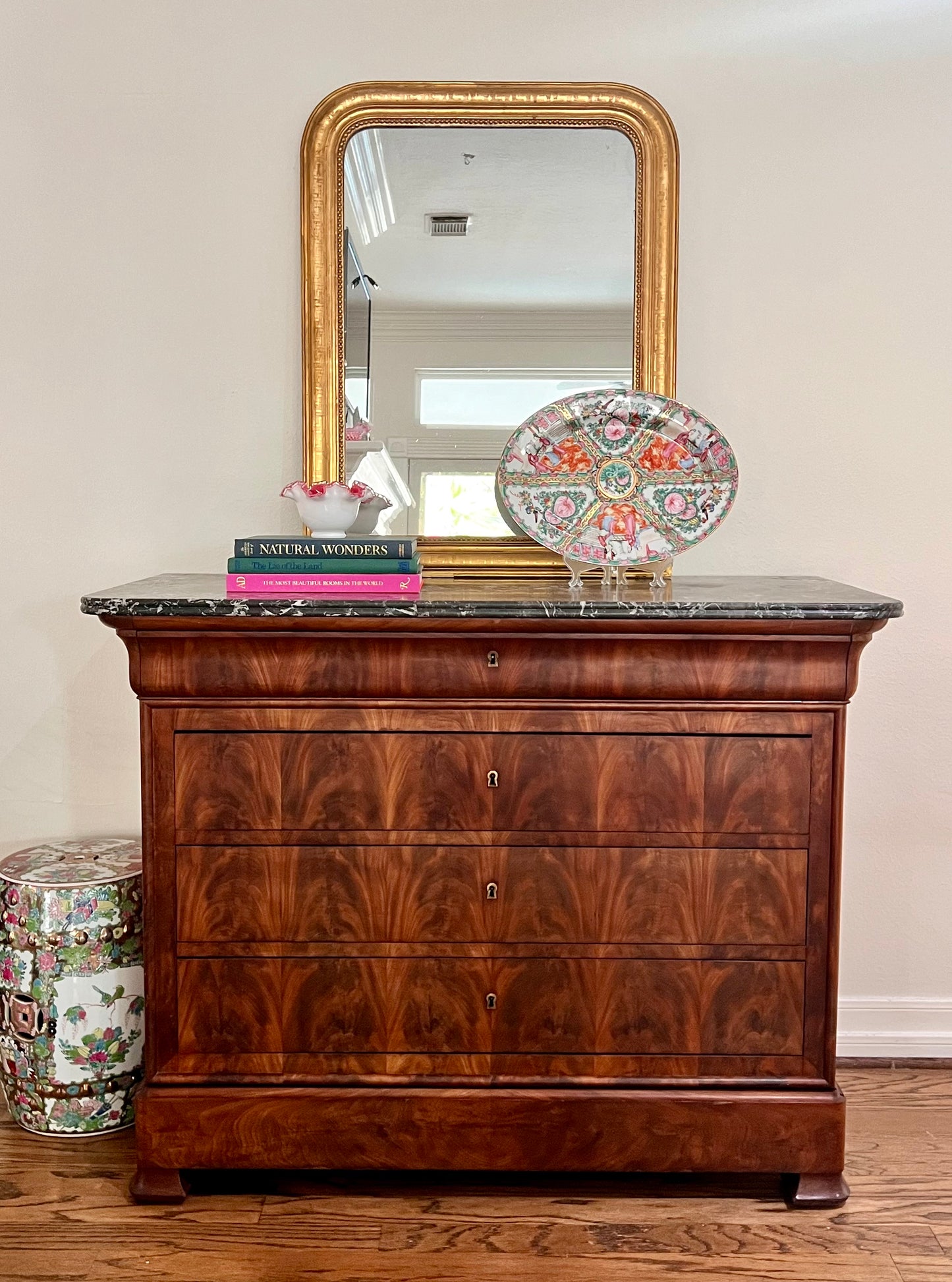 Louis Philippe Burled Walnut Marble Top